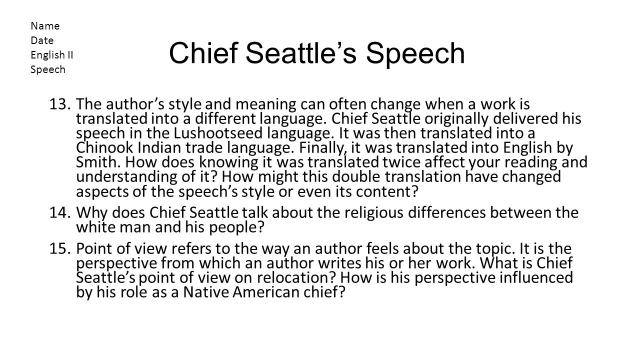 Chief seattle speech essay